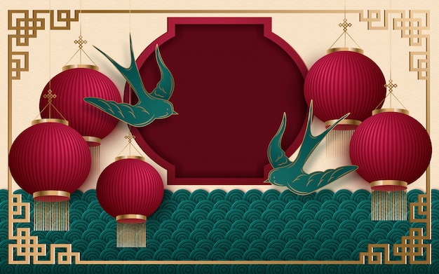 Chinese new year 2020 traditional red and gold web banner