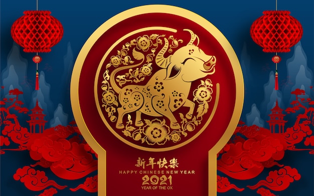 Free Vector Chinese New Year 2021 Greeting Card The Year Of The Ox Gong Xi Fa Cai