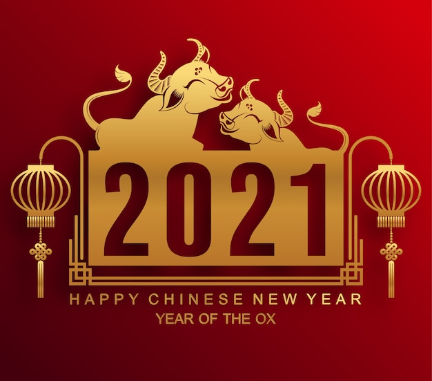 Free Vector Chinese New Year 2021 Greeting Card The Year Of The Ox Gong Xi Fa Cai