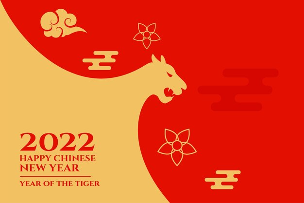 Chinese new year 2022 flat background with tiger zodiac symbol