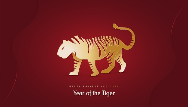Chinese new year 2022 year of the tiger. chinese new year banner with golden tiger illustration isolated on red background. 2022 chinese zodiac sign tiger