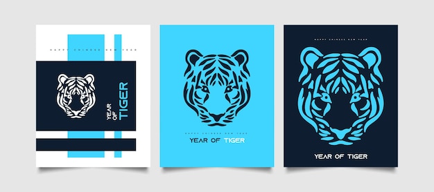 Chinese new year 2022 year of the tiger. chinese new year poster or card with tiger head illustration in modern and futuristic style