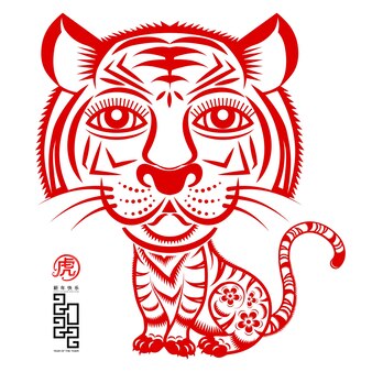 Chinese new year 2022 year of the tiger red and gold flower and asian elements paper cut with craft style on background.( translation : chinese new year 2022, year of tiger )