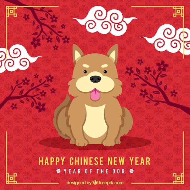 かわいい犬と中国の新年の背景