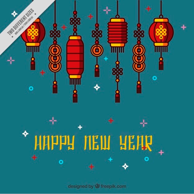 Chinese new year background with decorative lanterns in flat design