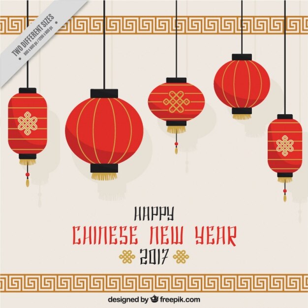 Chinese new year background with hanging lanterns