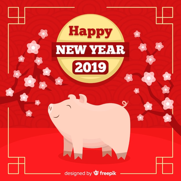 Free vector chinese new year background with pig