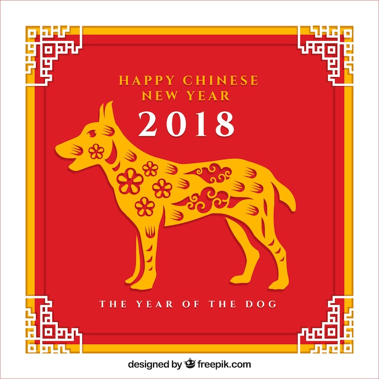 Free Vector chinese new year background with side view of dog