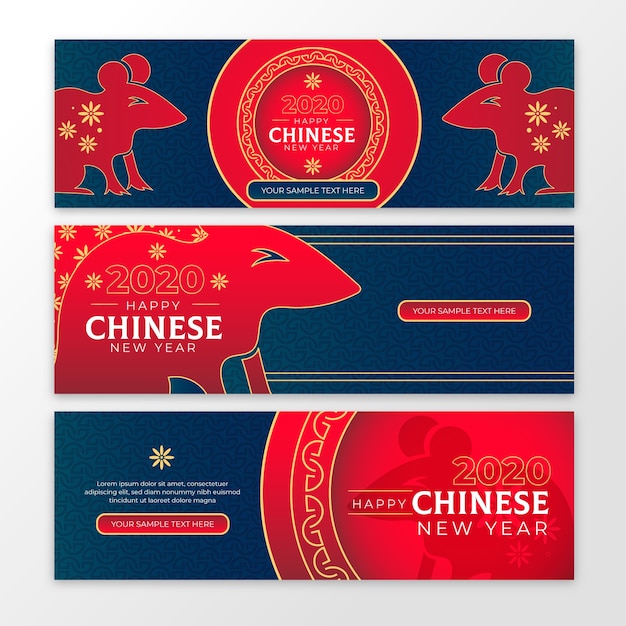 Free vector chinese new year banners in flat design