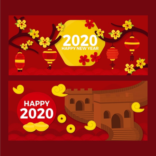 Chinese new year banners in paper style