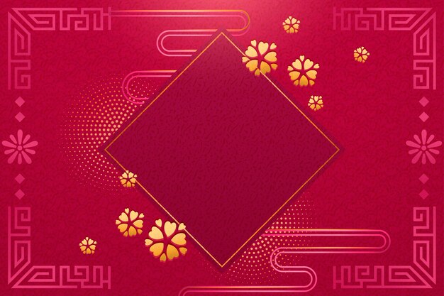 Chinese new year blank template with spring couplet and flowers