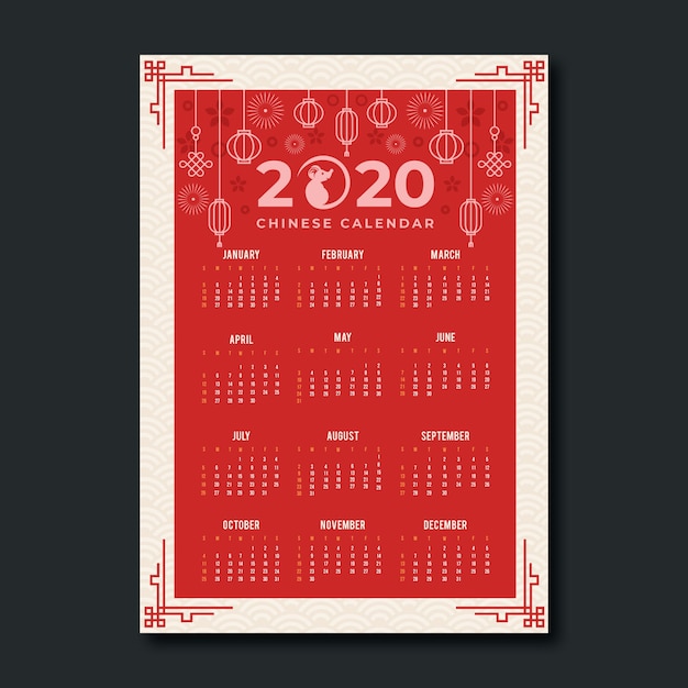 Free vector chinese new year calendar in flat design