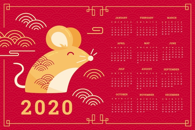 Chinese new year calendar in flat design