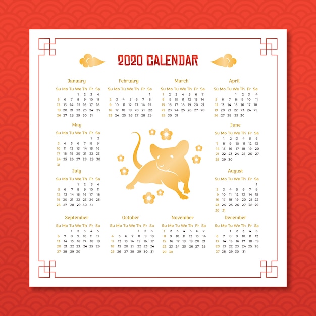 Free vector chinese new year calendar in flat design