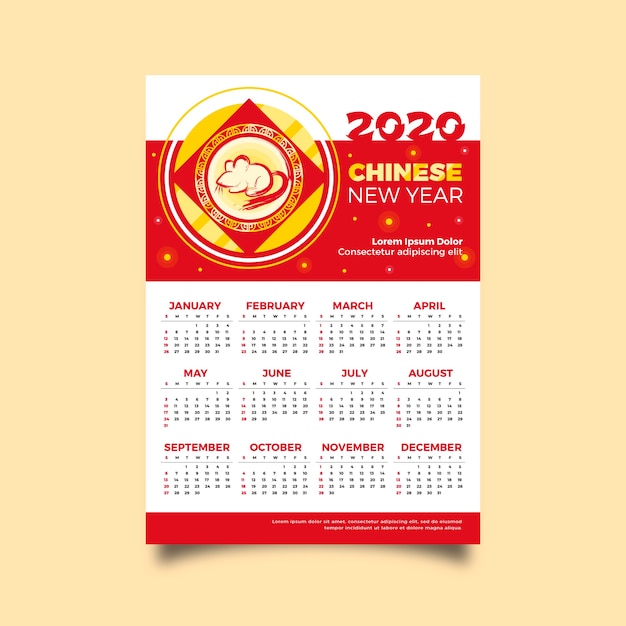 Chinese new year calendar in flat design