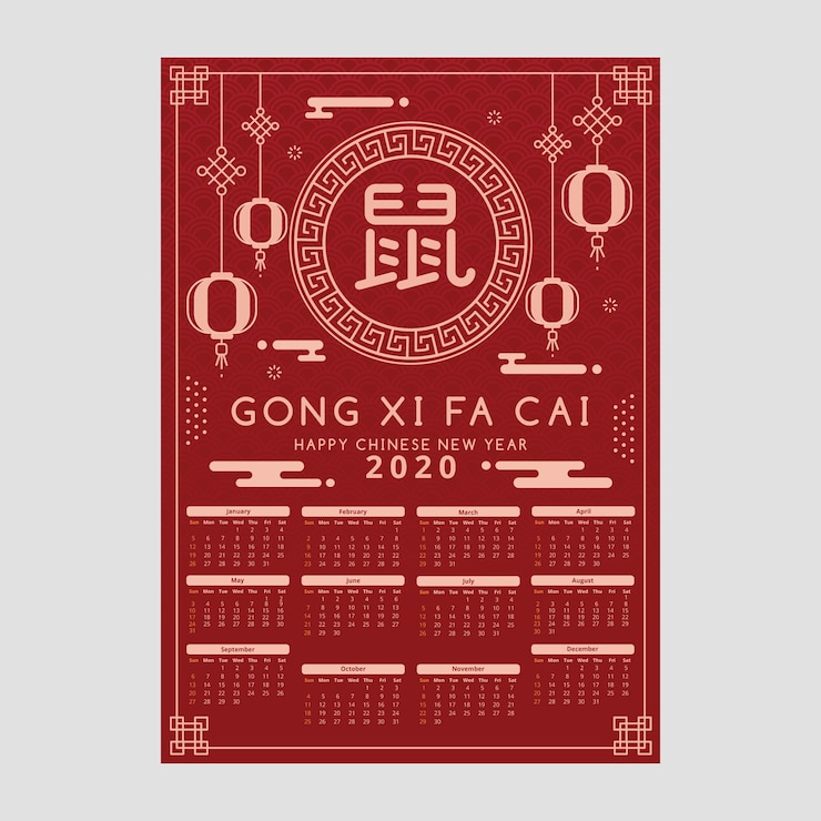 Free Vector chinese new year calendar in flat design