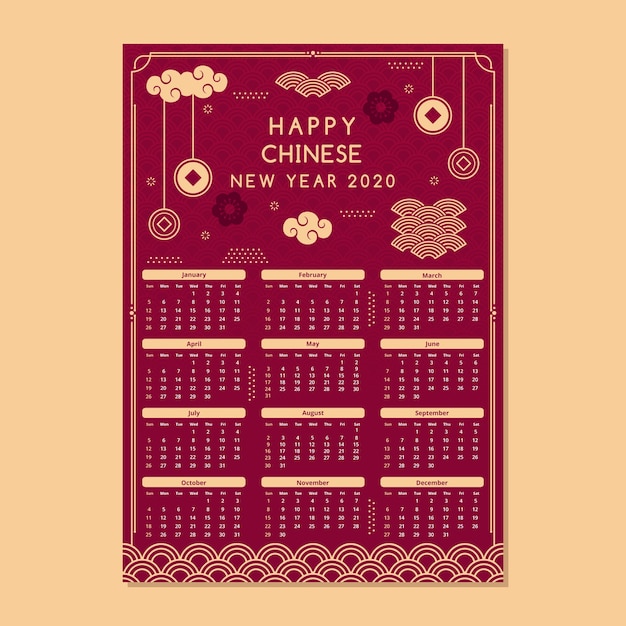 Chinese New Year Calendar In Flat Design