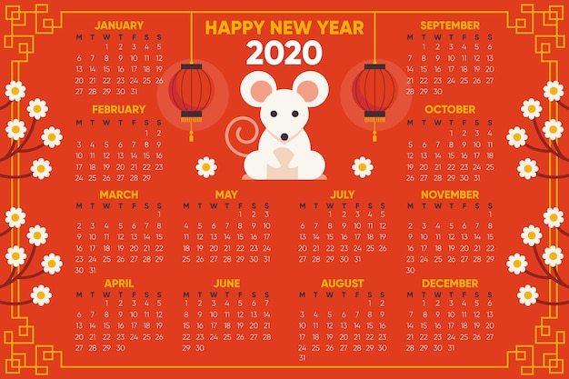 Vettore gratuito calendario cinese di nuovo anno nella progettazione piana