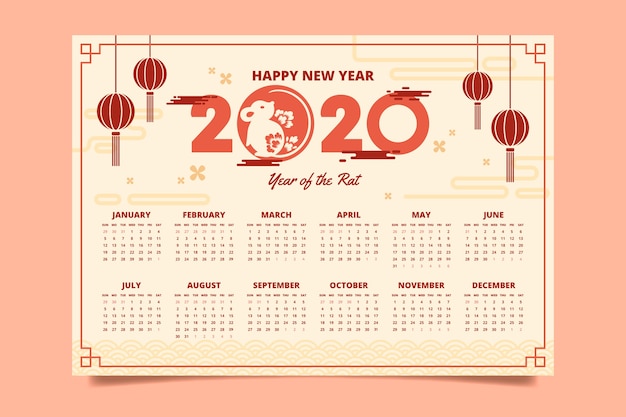 Chinese new year calendar in flat design