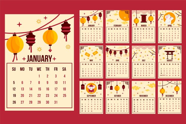 Chinese new year calendar in flat design