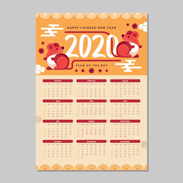 Chinese new year calendar flat design