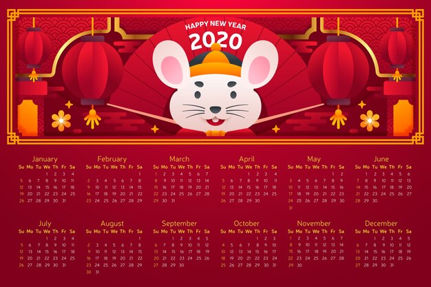 Chinese new year calendar in flat design