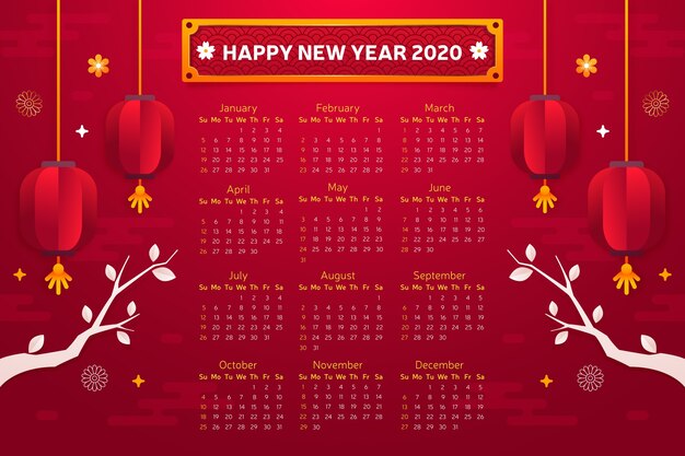 Chinese new year calendar flat style