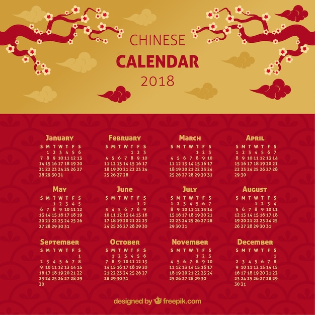 Free vector chinese new year calendar template with branches