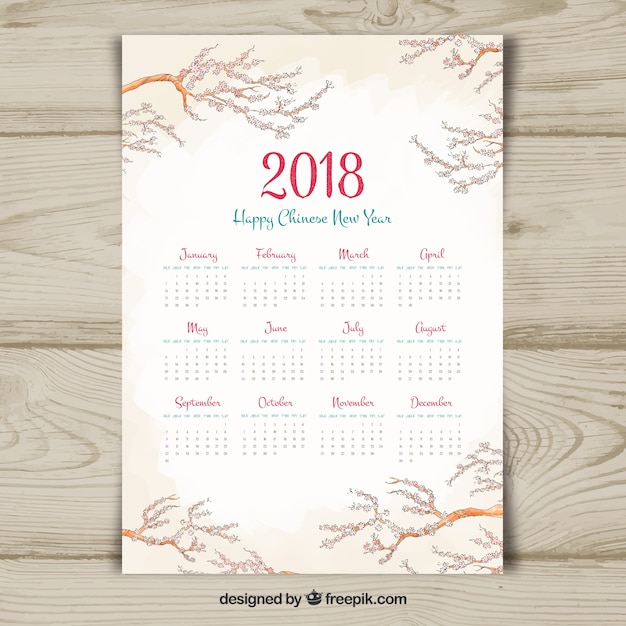 Free vector chinese new year calendar with branches