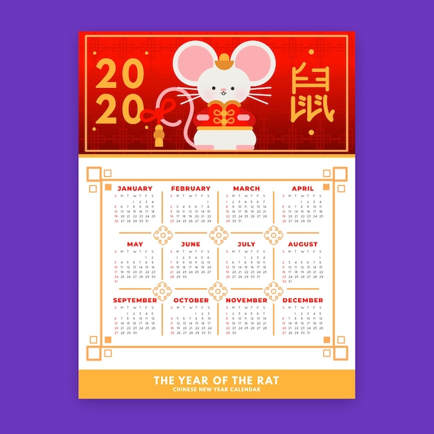 Free vector chinese new year calendar with mouse