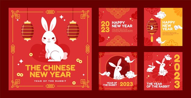 Free vector chinese new year celebration instagram posts collection