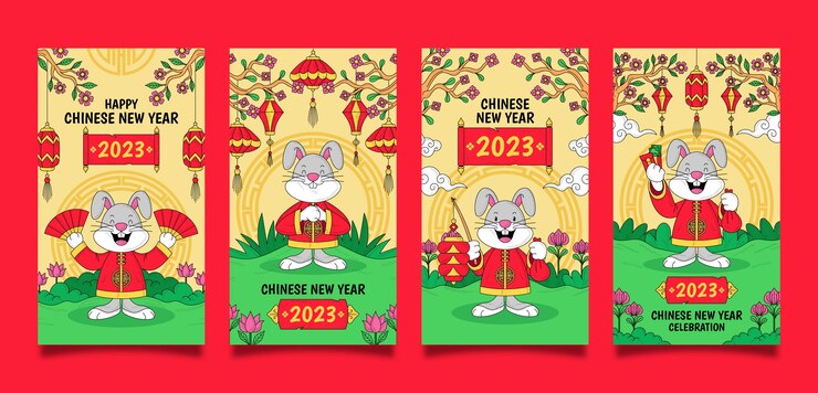 Free Vector chinese new year celebration instagram stories collection