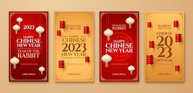 Free vector chinese new year celebration instagram stories collection