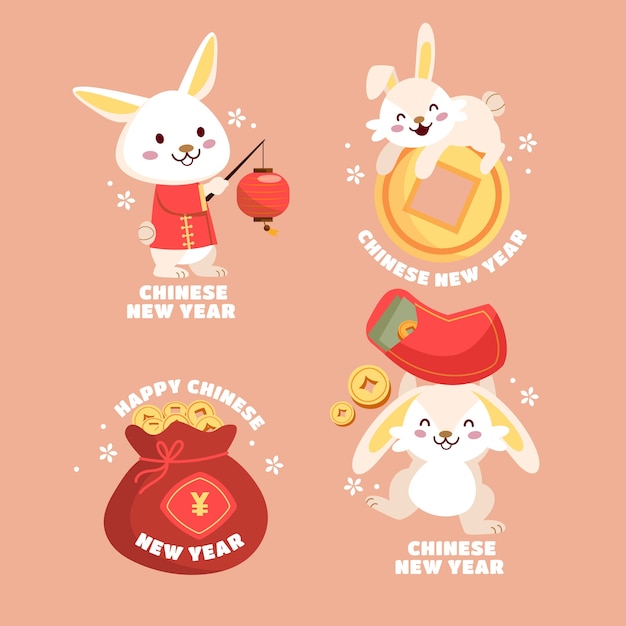 Free vector chinese new year celebration labels collection