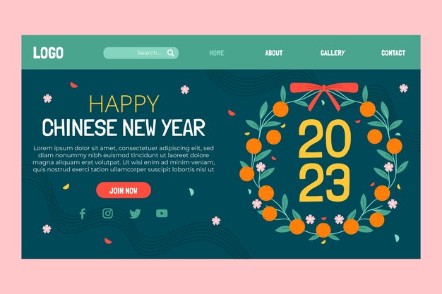 무료 벡터 중국 새해 축하 방문 페이지 템플릿