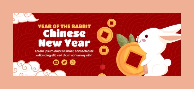 Шаблон обложки для социальных сетей празднования китайского нового года