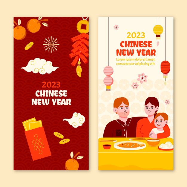 Free vector chinese new year celebration vertical banners set