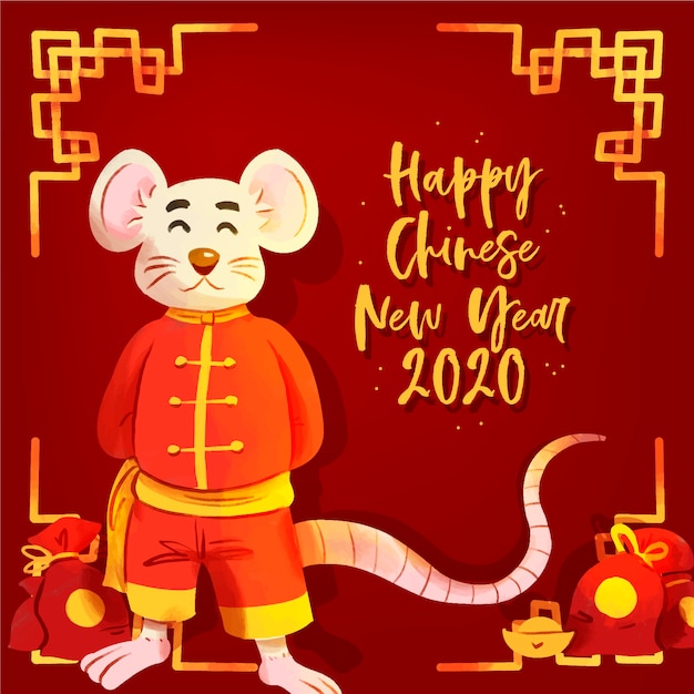 水彩で中国の新年のコンセプト