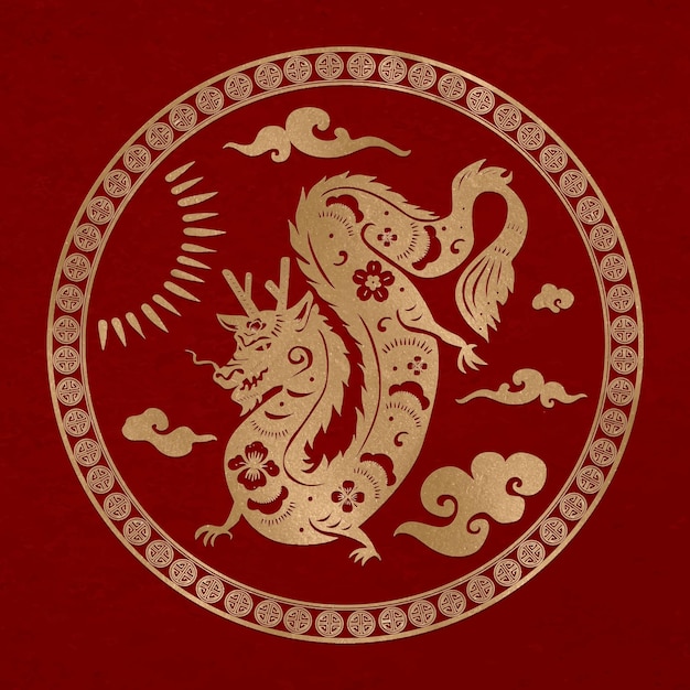Chinese new year dragon vector badge gold animal zodiac sign