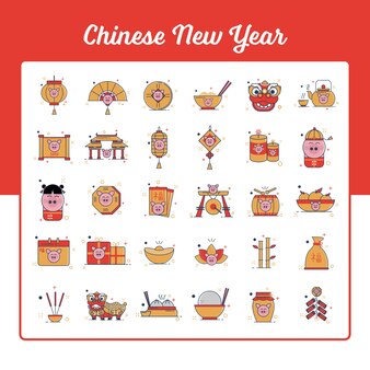 Chinese new year icons set