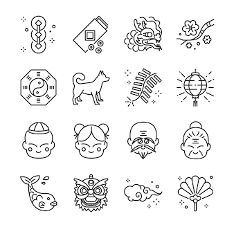 Chinese new year line icon set.