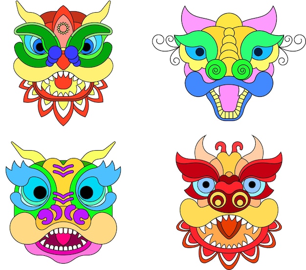 Chinese new year lion dance head. chinese new year lion mask. flat vector illustration.