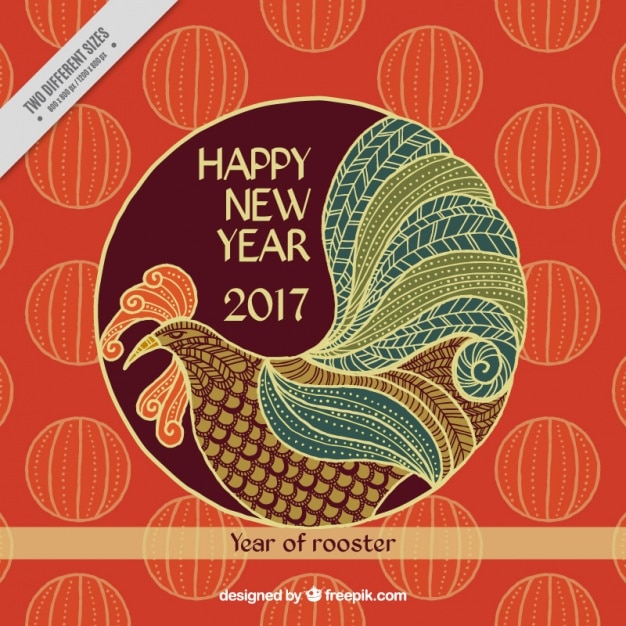 Free vector chinese new year ornamental background with hand drawn rooster