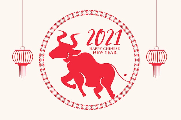 Free vector chinese new year of the ox 2021 greeting card