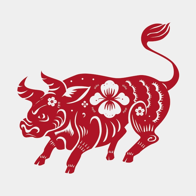 Chinese new year ox vector red animal zodiac sign sticker