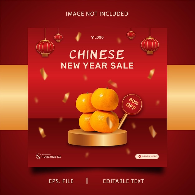 Chinese new year poster sale social media promotion and instagram banner poster post template design