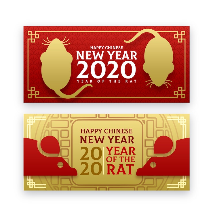Free Vector chinese new year red and golden banners