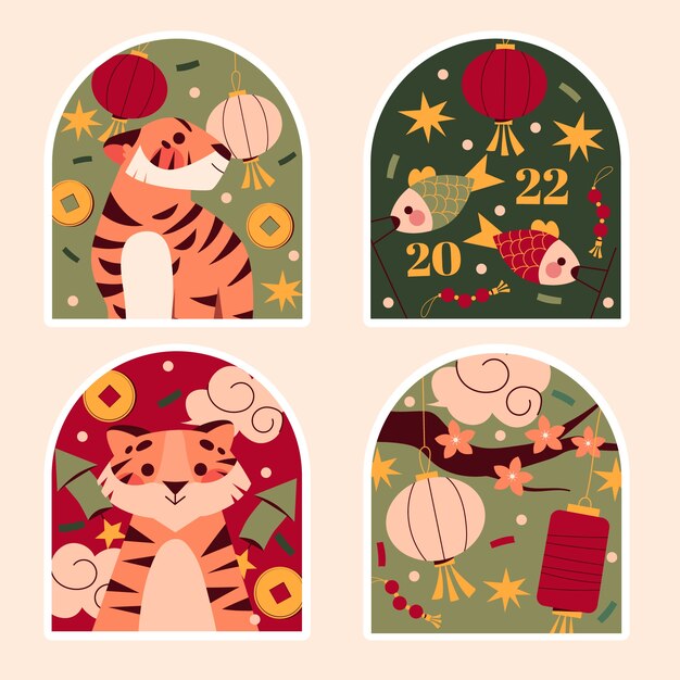 Chinese new year stickers collection Premium Vector