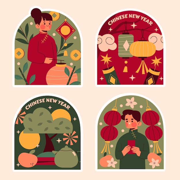 Chinese New Year Stickers 4617997 Vector Art at Vecteezy