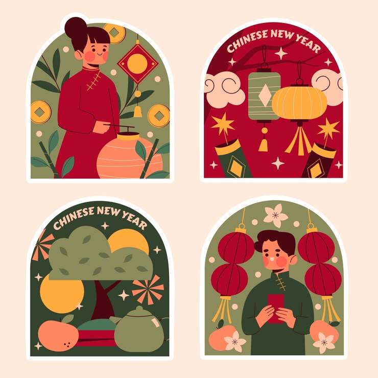 Free Vector chinese new year stickers collection